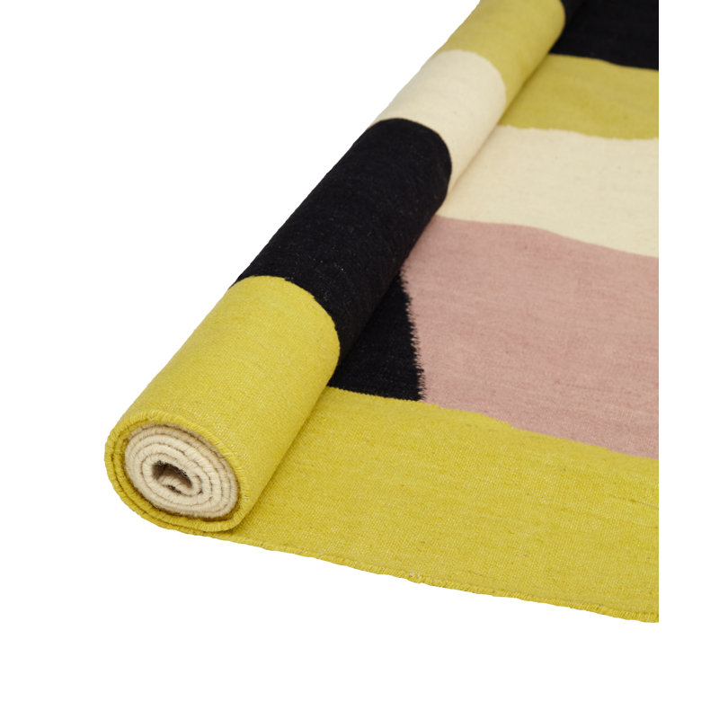 Square Waves Geometric Flatweave Wool Area Rug in Black/Pink, Square 5' x 5'