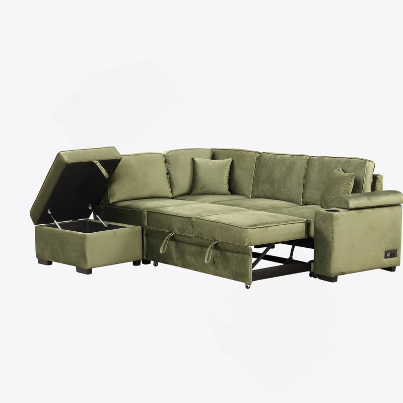Canapé-lit modulaire en forme de L avec repose-pieds avec rangement