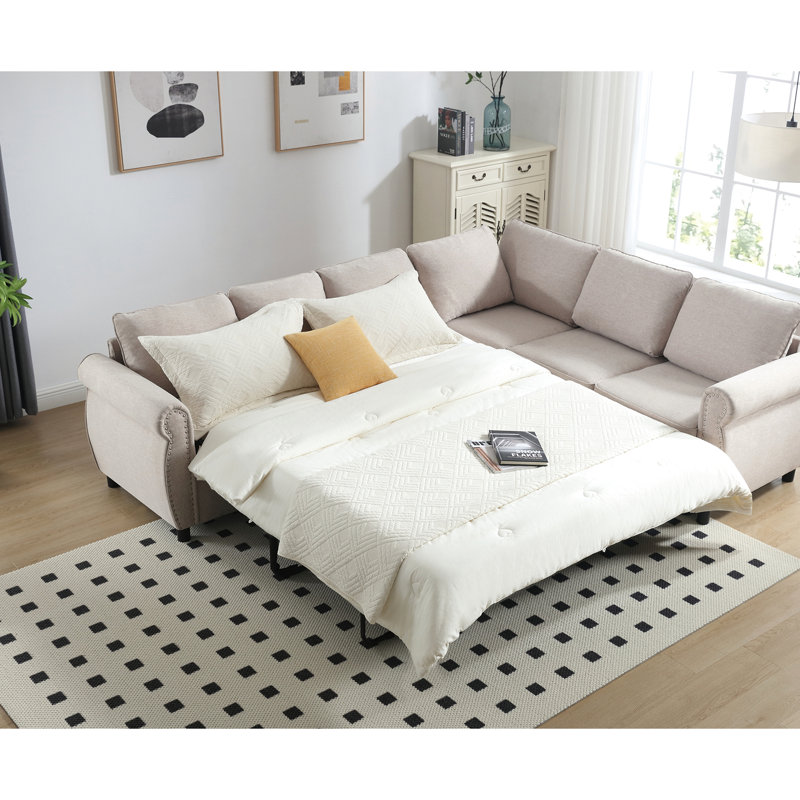 Canapé-lit beige, 6 places, éponge haute, meubles de chambre à coucher en forme de L modulaire, coussins amovibles, style