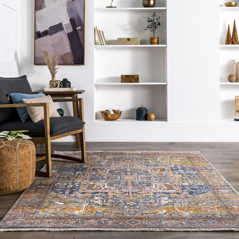 Tapis oriental traditionnel rouille, brique et bleu marine à motif de médaillon Windmere, Rectangle 3 pi x 5 pi