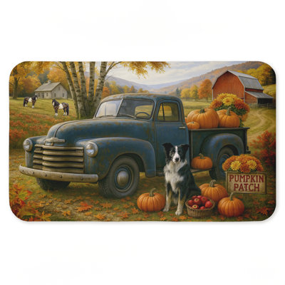 Pumpkin Patch Pup with Truck Ergonomic Non Slip Kitchen Mat Recycled Cushioned, 18"x30"