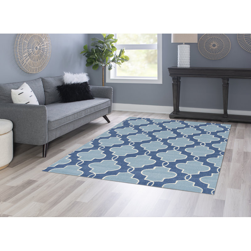 Tapis bleu touffeté à la main Marisela, Rectangle 8 pi x 10 pi