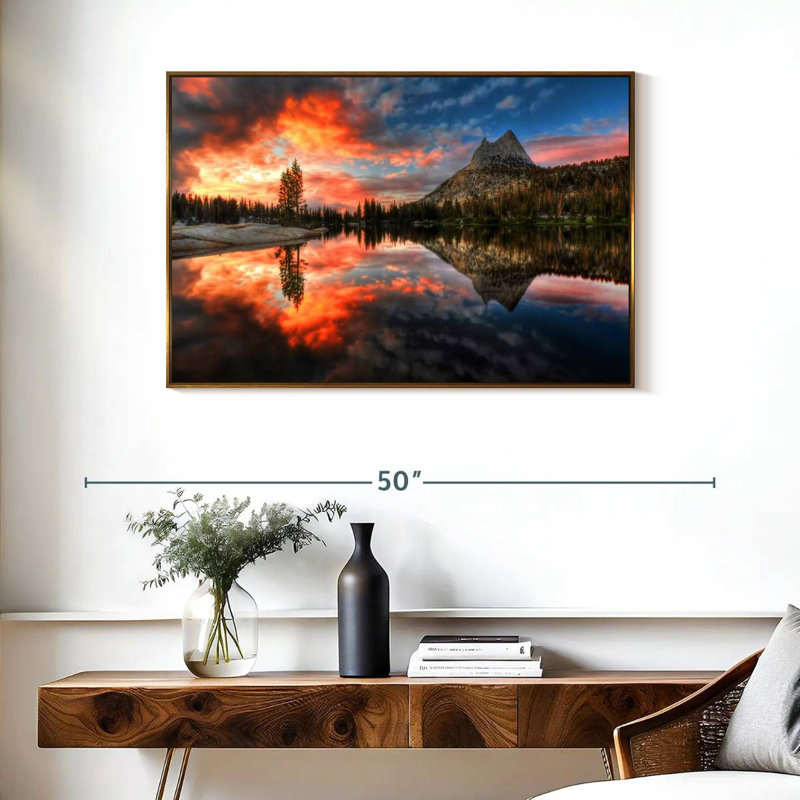 Coucher de soleil au parc Yosemite, Cadre flottant doré, 37 po x 25 po