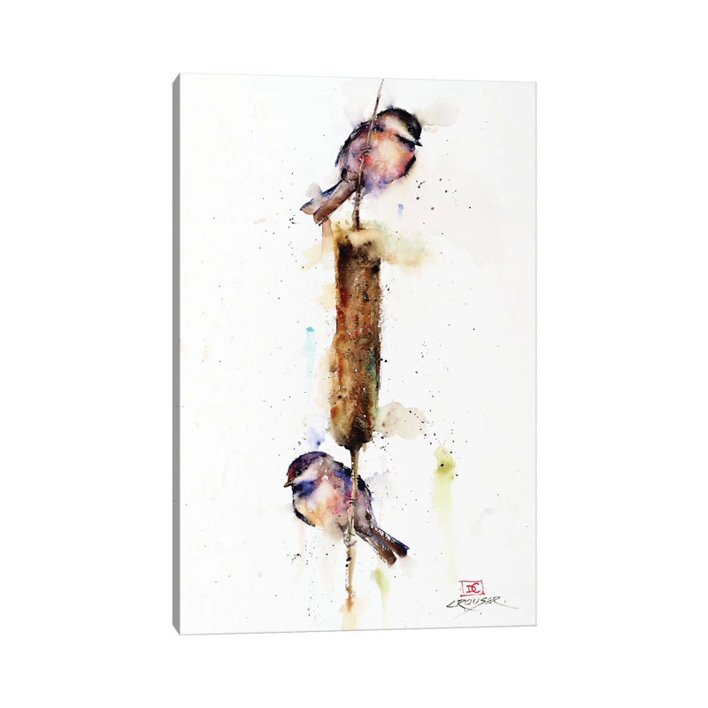 «Cattail Conversation II» par Dean Crouser, reproduction d'art sur toile tendue, H 12 po x l 8 po x P 0,75 po