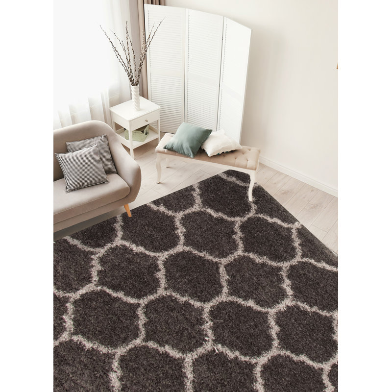 Tapis brun/ivoire treillis Vieira, Rectangle 6 pi 7 po x 9 pi 6 po