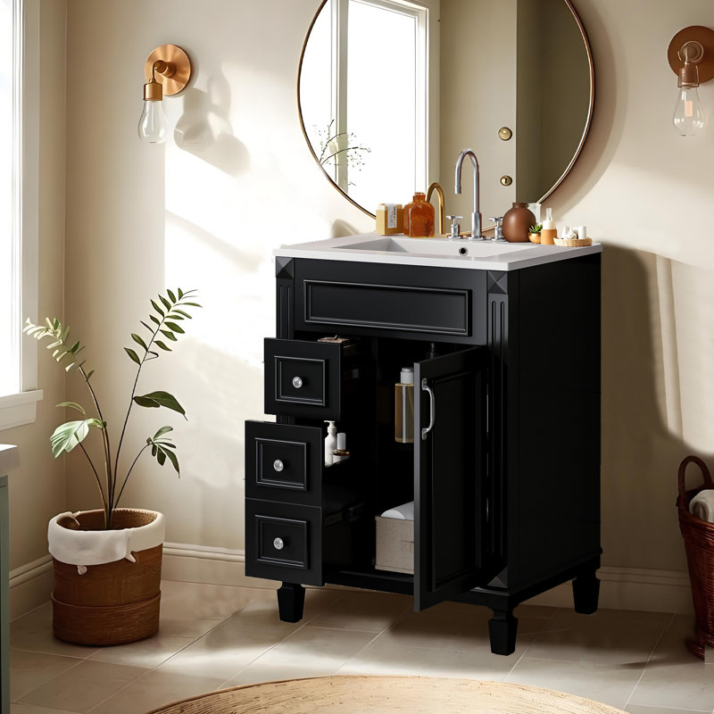 Ensemble de meuble-lavabo simple moderne 24 po avec tiroirs profonds et tablette réglable pour petits espaces Modern French