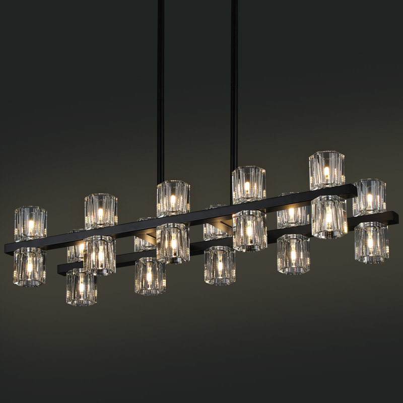 20-Lights Crystal Chandelier | L32 Inch Rectangle Chandeliers for Dining Room Over Table | Black Dining Room Light Fixture Apply to Kitchen Island | Bar | Restaurant | 20X G4 bulbs (included)
