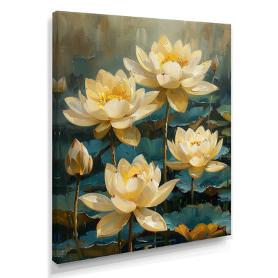 White Green Blooming Lotus Gardens III - Lotus Wall Art Living Room