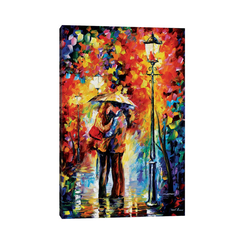 Kiss Under The Rain by Leonid Afremov - Painting on Canvas, Wrapped Canvas, 30.48 cm H x 45.72 cm W