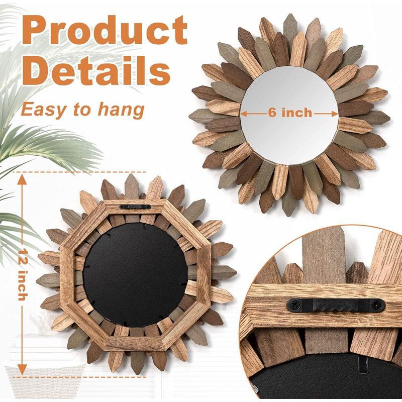 Sunburst Mirror, Brown/Dark Brown Wood
