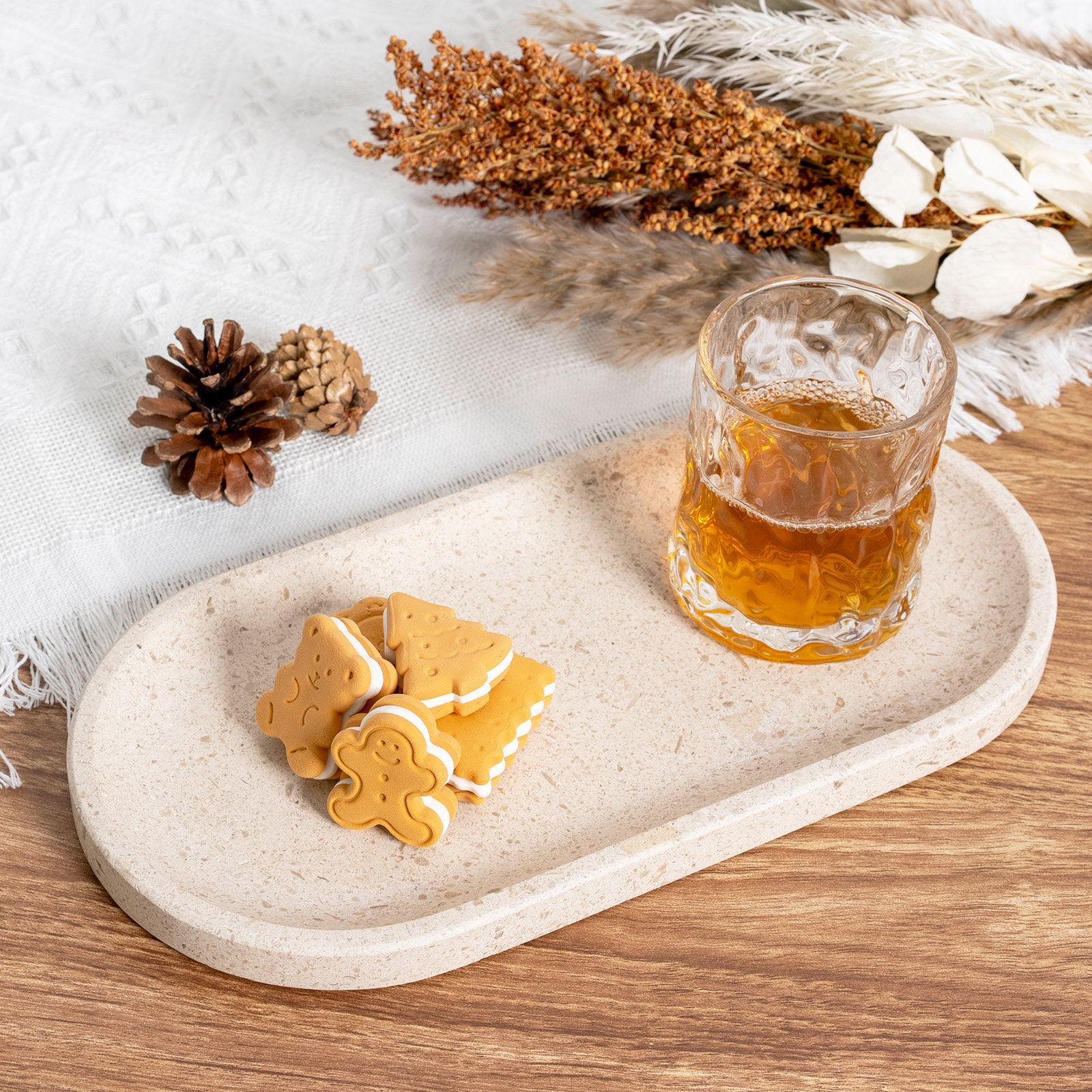 Guein Oval Natural Marble Tray, Moca Cream Media
