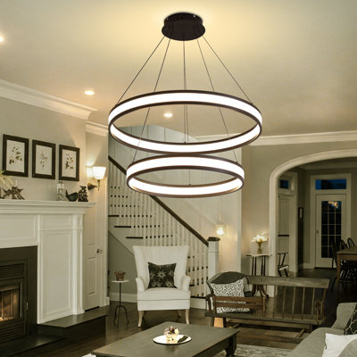D32 po x P24 po x H118 po, lustre moderne intégré à 2 niveaux à hauteur réglable avec lustre à DEL noir et hauteur réglable pour la salle à manger, îlot de cuisine, couloir