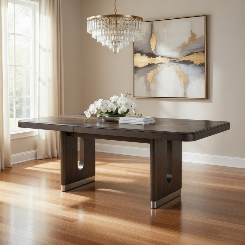 Table de salle à manger moderne et rectangulaire avec rallonge à rallonge métallique unique et durable
