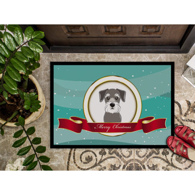 Paillasson d’extérieur antidérapant joyeux Noël à schnauzer noellea