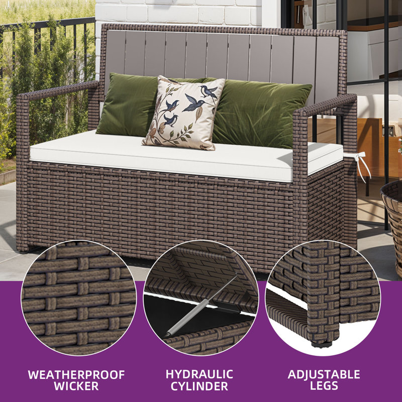 Balconera 70 Gallon All-Weather PE Rattan Storage Bench, Brown