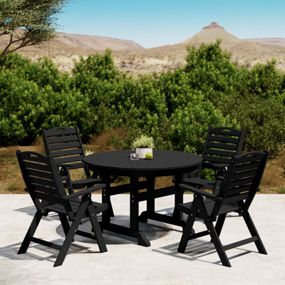 Laguna 5-Piece Round Table Folding Highback Chair Dining Set