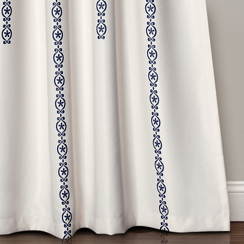 Navy and White Polyester Blackout Medallion Curtain Panels