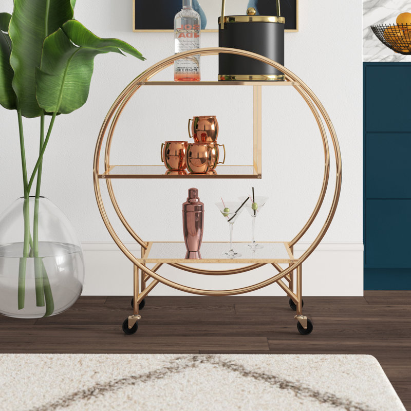 Vannoy Metal Bar Cart, Rose Gold