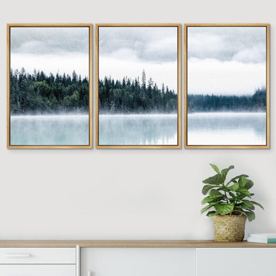Misty Forest Landscape " Film Grain Cinematic Mountain Forest Lake Nature Wilderness " 3 - Pieces