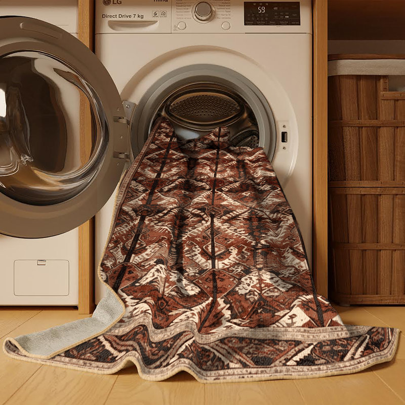 Tapis brun lavable à la machine, Carré 7 pi