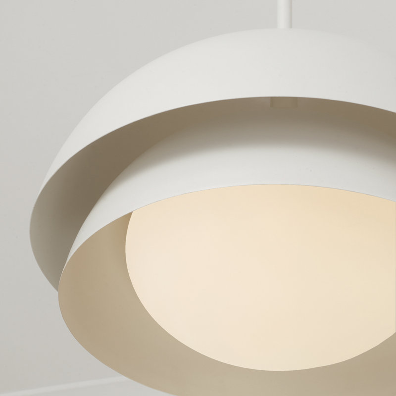 17.25" W x 10.5" H 1-Light Modern Tiered Dome Pendant in Matte White with Soft White Glass Diffuser, 17.25"W x 10.5"H