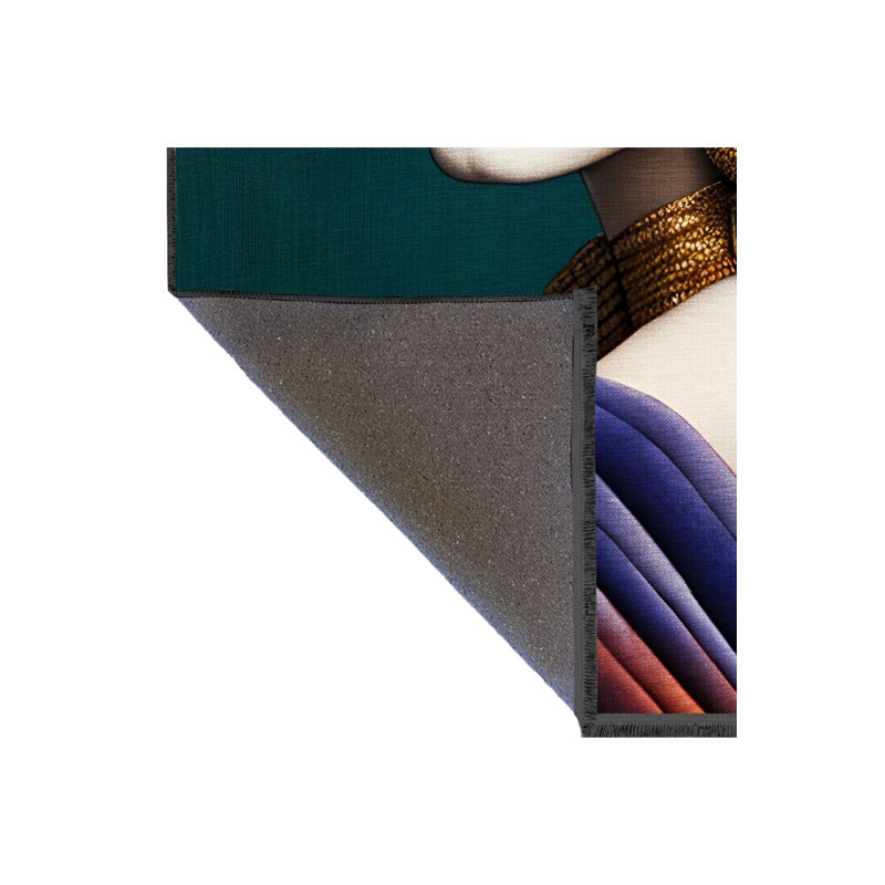 Tapis lavable à motif de portrait de femme de style lavabo lavabo vert, Sous-tapis rectangulaire de 3 pi 3 po x 4 pi 11 po