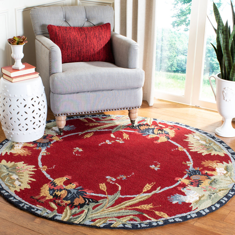 Tapis floral en laine crocheté à la main Kinchen, Rond 5 pi 6 po