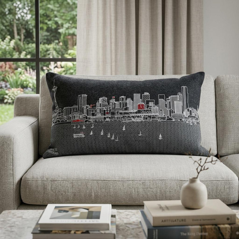 Coussin lombaire 14 "x 35" Seattle, Gris, 14 po x 35 po