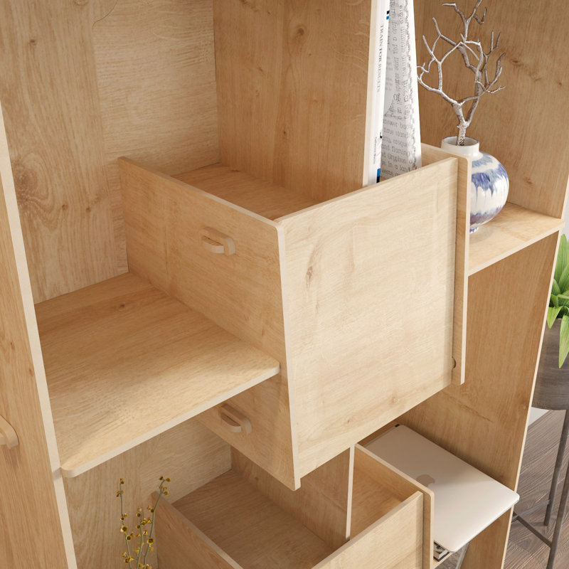 Bibliothèque moderne en chêne, 32,7 po x 54,3 po x 10,6 po | 100% panneau de particules enduit de mélamine, épaisseur: 0,3 pouce | Conception élégante en brun uni pour le salon, le bureau et les espaces d'étude, solution de rangement élégante et fonctionnelle