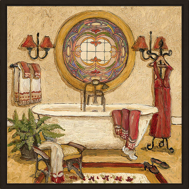 «Art Deco Bath I (Square)» par Charlene Olson, reproduction, Cadre flottant espresso, H 21,5 po x l 21,5 po x P 2 po