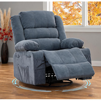 Rocking Recliner Chair for Adults, 360° Swivel Rocker Recliner Chair with Cup Holder & Deep Upholstered Seat, 30 Deg Rocking, Manual Recline, Side Pocket, Metal Frame, For Nursery Living Room Bedroom