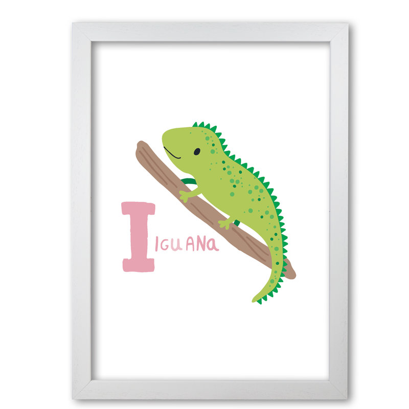 Alphabet Animals, I Is For Iguana - Print, White Grain Frame, 42 cm H x 30 cm W x 5 cm D
