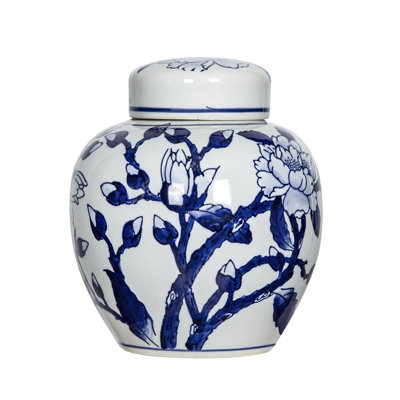 Pot incurvé à motif Magnolia avec - 6,5 po x 7,5 po - bleu et blanc