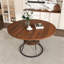 Table de salle à manger ronde extensible avec tablette de rangement, placage de noyer et métal noir mat, s'étend de 43 à 59 pouces, sièges 4-6