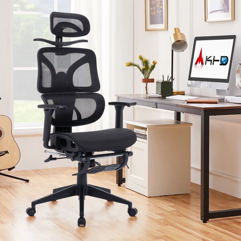 Chaise de bureau pivotante ergonomique en filet avec repose-pieds