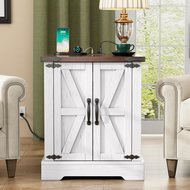 Rustic Wood Nightstand with Adjustable Shelf, White
