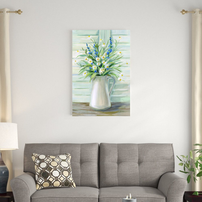 «Cottage Windowsill» par Silvia Vassileva - peinture sur toile tendue, H 36 po x l 24 po x P 1,25 po