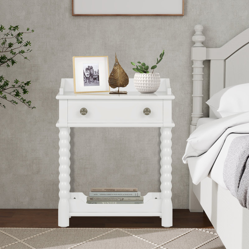 1 - Drawer Nightstand,Side Table With Shelf, White