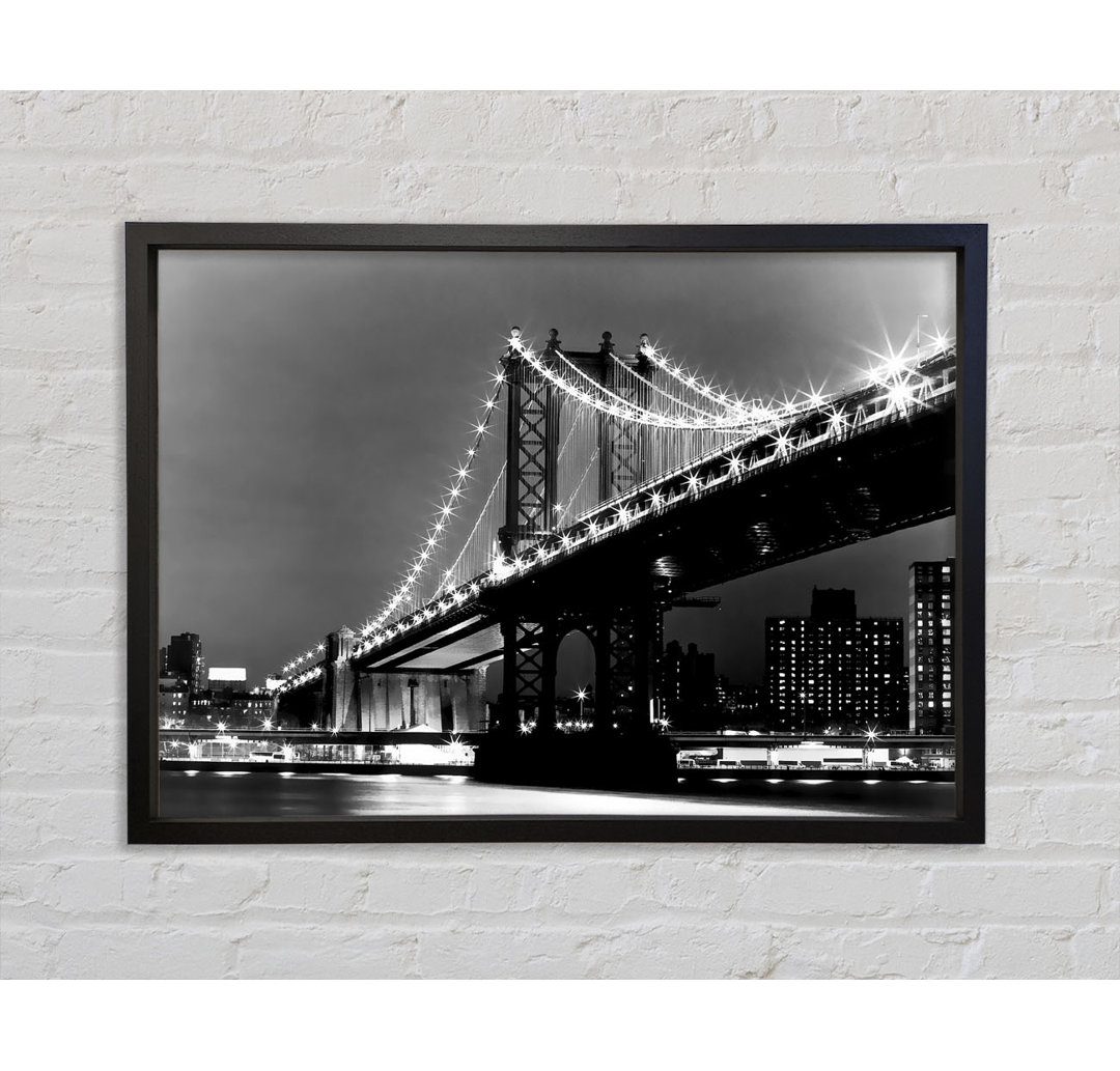 Brooklyn Bridge Lights B N W - Einzelner Bilderrahmen Kunstdrucke auf Leinwand