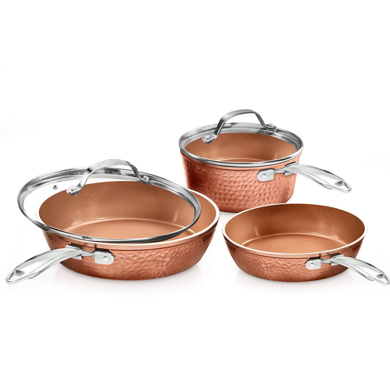Gotham Steel Hammered Copper 5 Piece Ceramic Non Stick Cookware Set