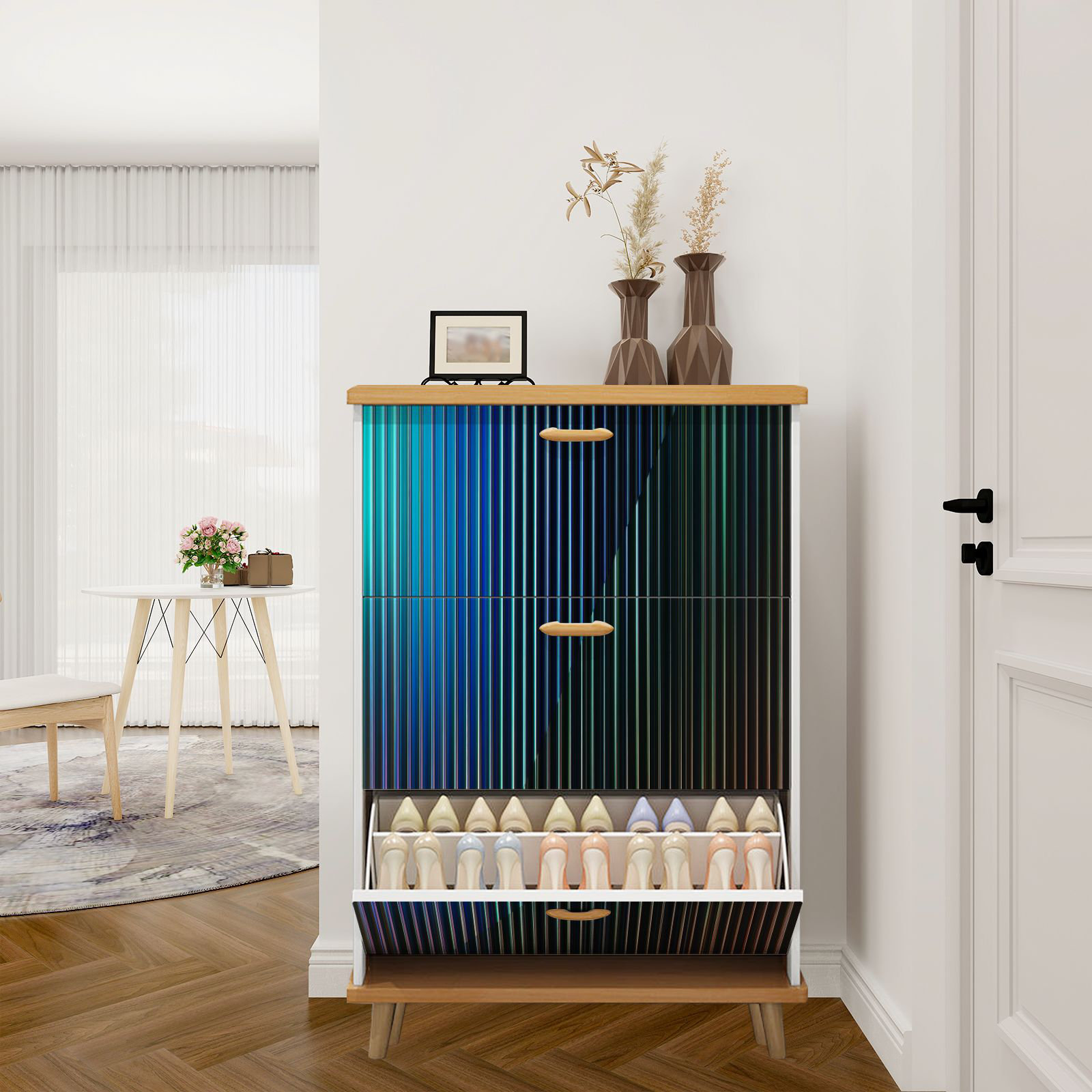 Brayden Studio® Shoe Storage Cabinet with 3 Flip Drawers for 3d ...