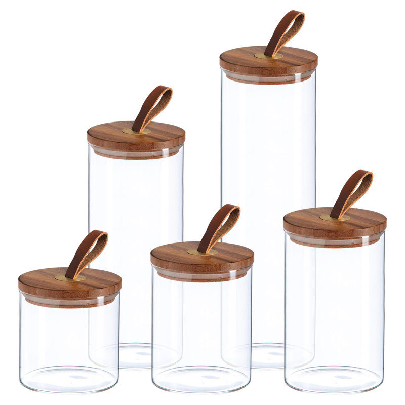 Argon Tableware 5pc Scandi Storage Jar Set with Leather Loop Lids