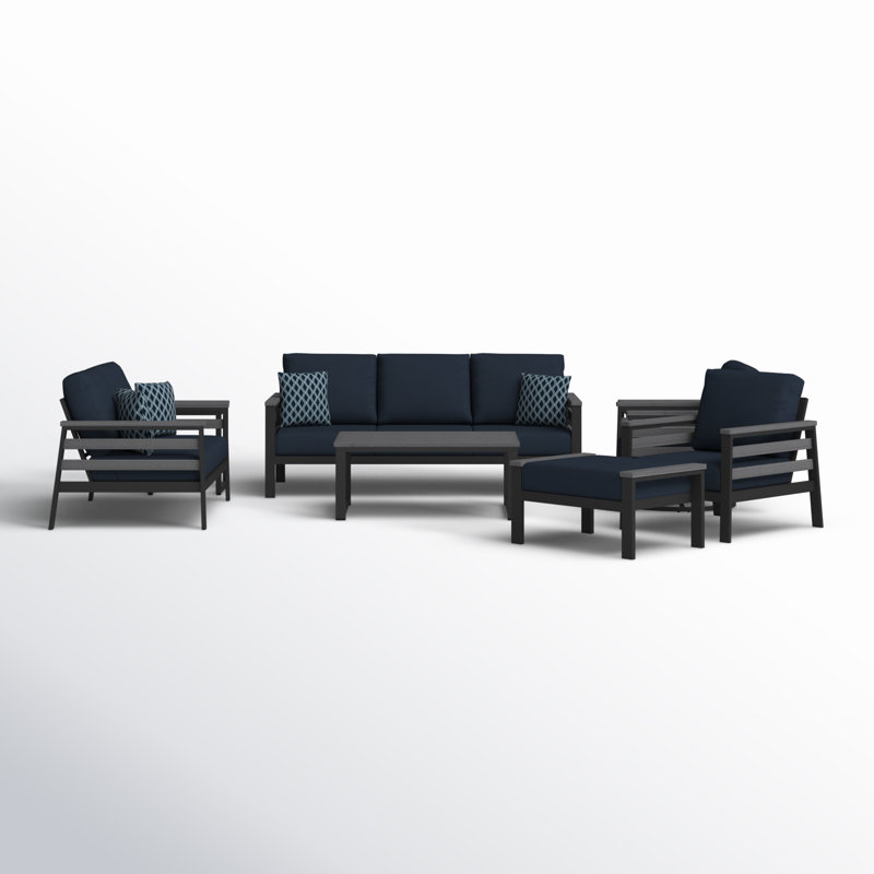 Townsend 8 Piece Outdoor Conversation Set with Sunbrella® Cushions, Canvas Navy, Gray