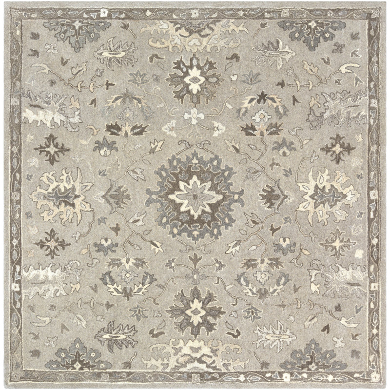Tapis beige / gris en laine touffeté à la main Minonk, Carré 8 pi