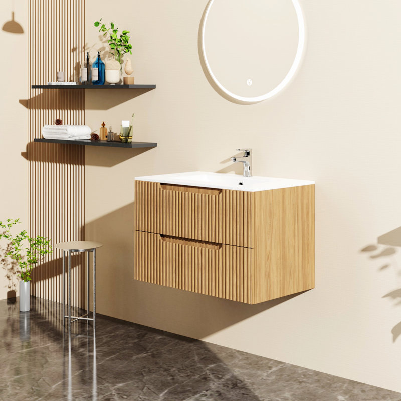 Meuble-lavabo mural avec lavabo, armoire de salle de bain avec système de fermeture en douceur
