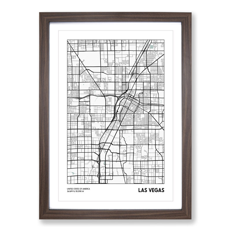 Map Las Vegas USA - Picture Frame Graphic Art, Walnut, 90cm H x 65cm W x 2cm D