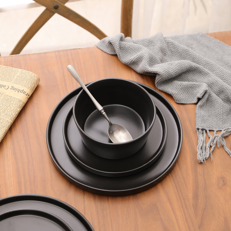 Celina 24-Piece Dinnerware Set Stoneware, Black