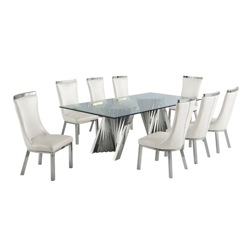 8 - Person Double Pedestal Dining Set, Silver