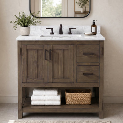 Meuble-lavabo simple autoportant de 36 po avec plateau en pierre d'ingénierie Floyd