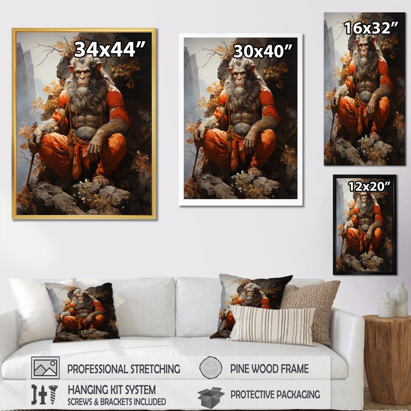 «Bhargavi Hinduisim Hanumans Devotion II», reproduction sur toile, H 32 po x l 16 po x P 1 po, Cadre flottant noir